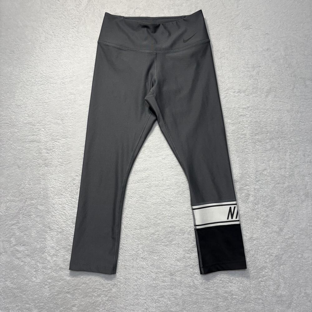 Nike Leggings Womens XS Gray Dri-FIT Cropped Logo Athletic Pants Running